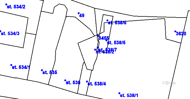 Parcela st. 538/2 v KÚ Cheb, Katastrální mapa