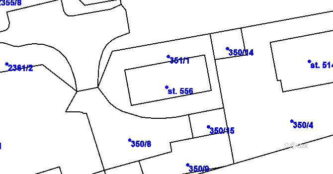 Parcela st. 556 v KÚ Cheb, Katastrální mapa