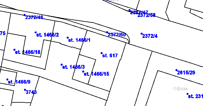 Parcela st. 617 v KÚ Cheb, Katastrální mapa