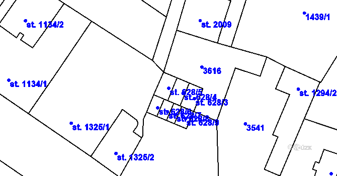 Parcela st. 628/5 v KÚ Cheb, Katastrální mapa
