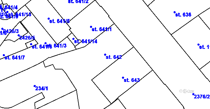 Parcela st. 642 v KÚ Cheb, Katastrální mapa