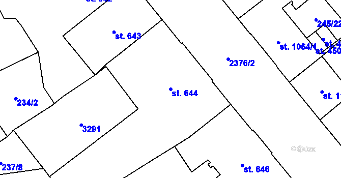 Parcela st. 644 v KÚ Cheb, Katastrální mapa