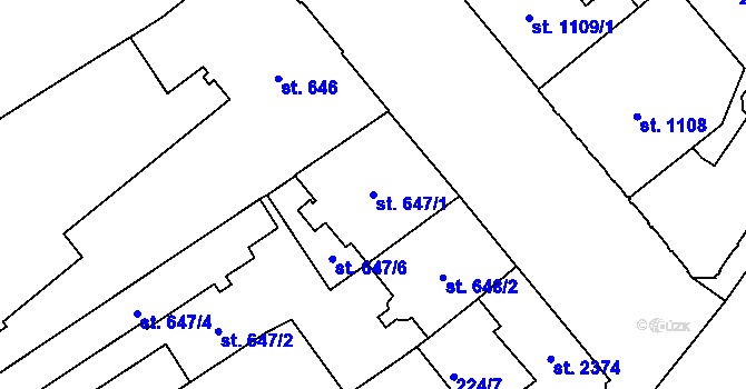 Parcela st. 647/1 v KÚ Cheb, Katastrální mapa