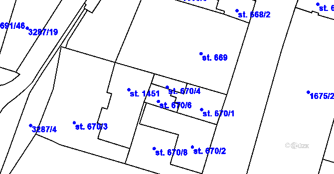 Parcela st. 670/4 v KÚ Cheb, Katastrální mapa