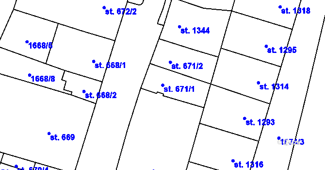 Parcela st. 671/1 v KÚ Cheb, Katastrální mapa