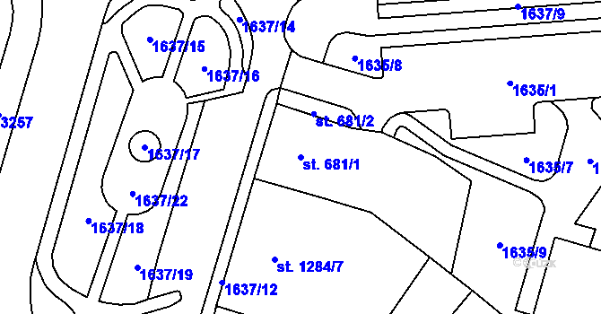 Parcela st. 681/1 v KÚ Cheb, Katastrální mapa