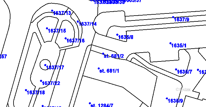 Parcela st. 681/2 v KÚ Cheb, Katastrální mapa