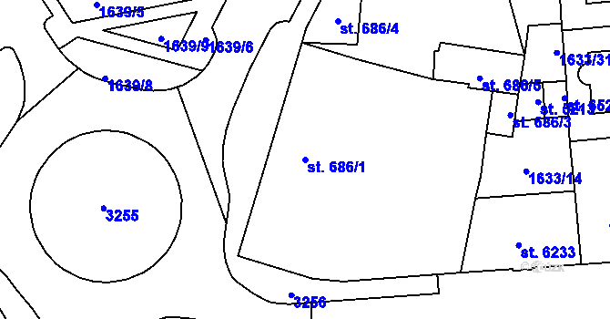 Parcela st. 686/1 v KÚ Cheb, Katastrální mapa