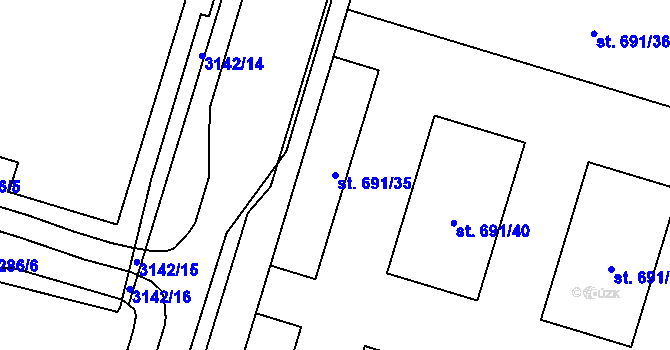 Parcela st. 691/35 v KÚ Cheb, Katastrální mapa