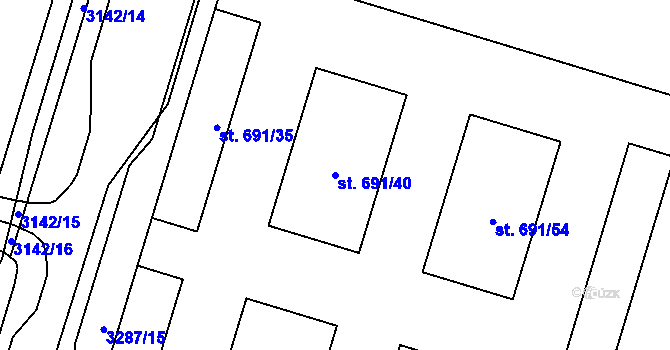Parcela st. 691/40 v KÚ Cheb, Katastrální mapa