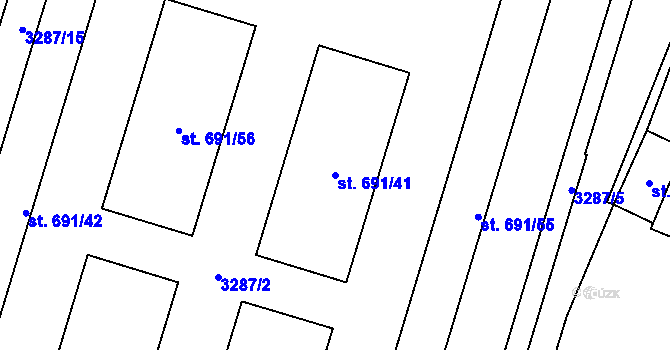 Parcela st. 691/41 v KÚ Cheb, Katastrální mapa