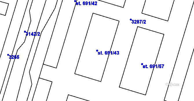 Parcela st. 691/43 v KÚ Cheb, Katastrální mapa