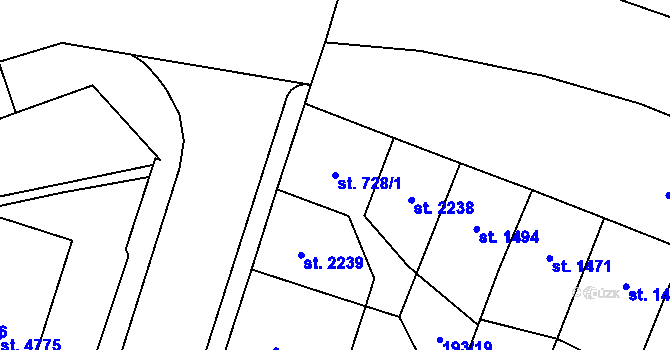 Parcela st. 728/1 v KÚ Cheb, Katastrální mapa