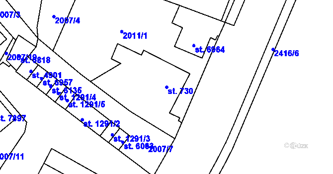 Parcela st. 730 v KÚ Cheb, Katastrální mapa