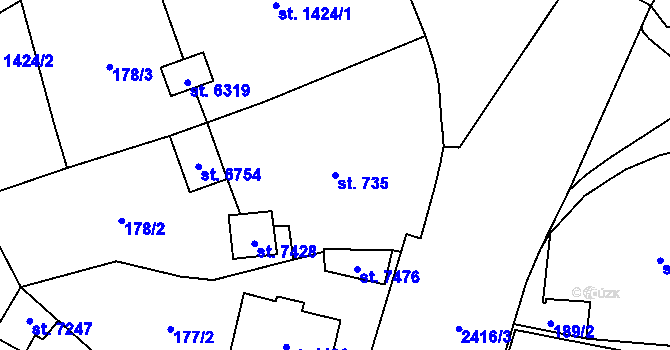 Parcela st. 735 v KÚ Cheb, Katastrální mapa