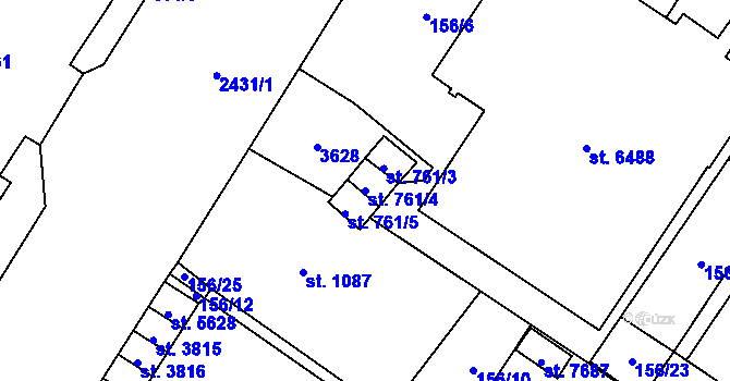 Parcela st. 761/4 v KÚ Cheb, Katastrální mapa
