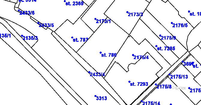 Parcela st. 786 v KÚ Cheb, Katastrální mapa