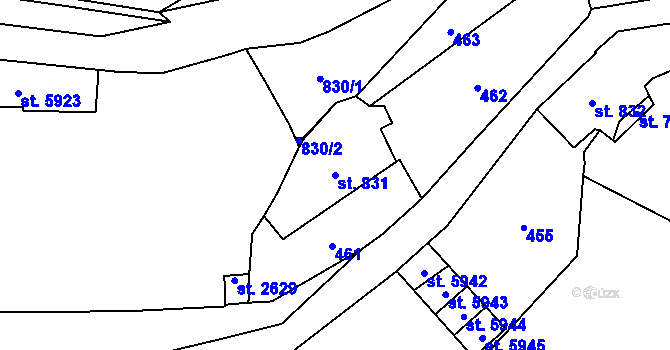Parcela st. 831 v KÚ Cheb, Katastrální mapa