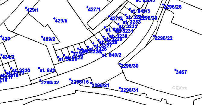Parcela st. 849/2 v KÚ Cheb, Katastrální mapa
