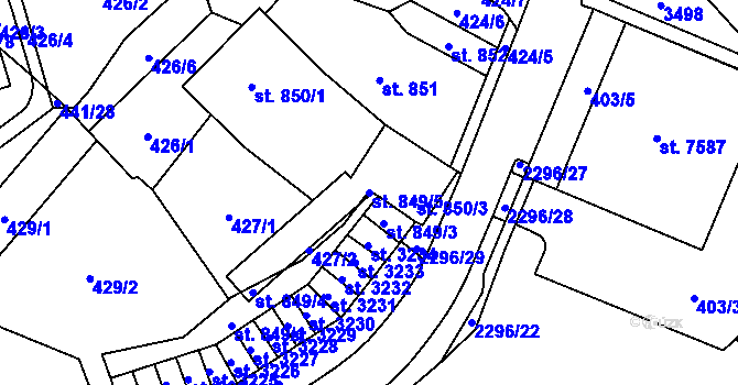 Parcela st. 849/5 v KÚ Cheb, Katastrální mapa