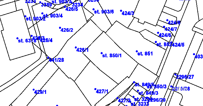 Parcela st. 850/1 v KÚ Cheb, Katastrální mapa