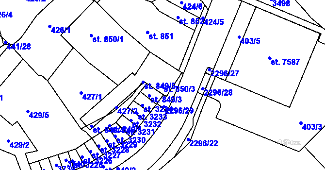 Parcela st. 850/3 v KÚ Cheb, Katastrální mapa