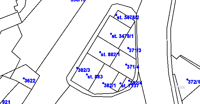Parcela st. 882/1 v KÚ Cheb, Katastrální mapa