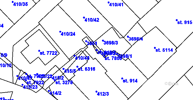 Parcela st. 913/5 v KÚ Cheb, Katastrální mapa