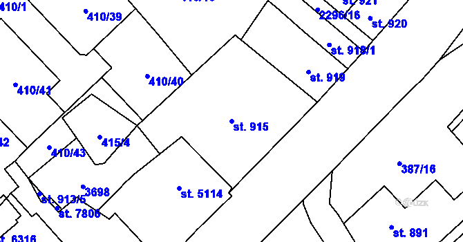 Parcela st. 915 v KÚ Cheb, Katastrální mapa