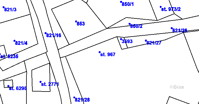 Parcela st. 967 v KÚ Cheb, Katastrální mapa