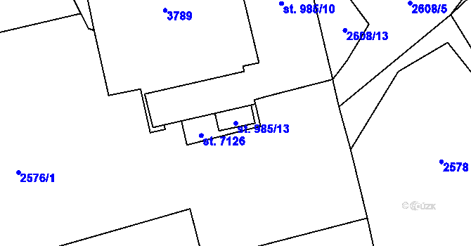 Parcela st. 985/13 v KÚ Cheb, Katastrální mapa