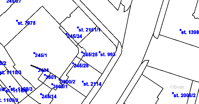 Parcela st. 993 v KÚ Cheb, Katastrální mapa