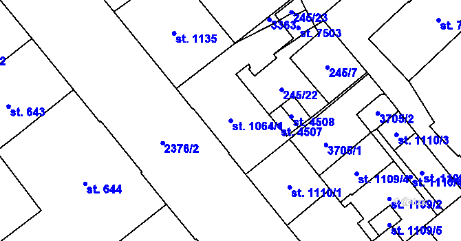 Parcela st. 1064/1 v KÚ Cheb, Katastrální mapa