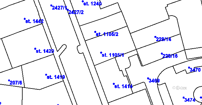 Parcela st. 1105/1 v KÚ Cheb, Katastrální mapa