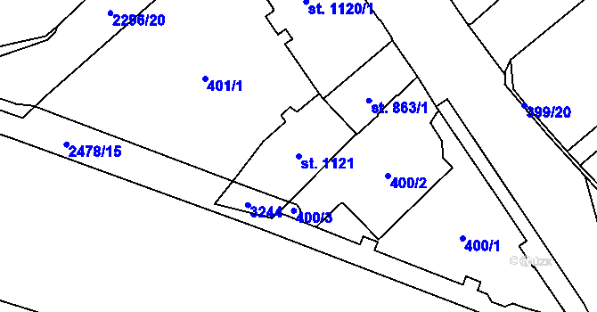 Parcela st. 1121 v KÚ Cheb, Katastrální mapa