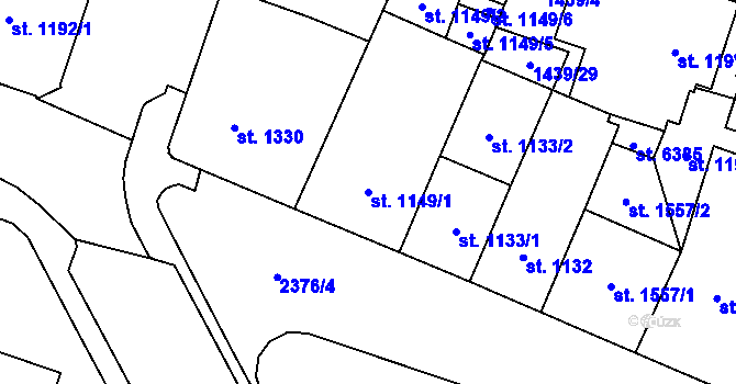 Parcela st. 1149/1 v KÚ Cheb, Katastrální mapa