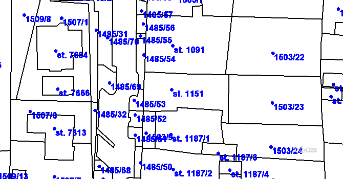 Parcela st. 1151 v KÚ Cheb, Katastrální mapa