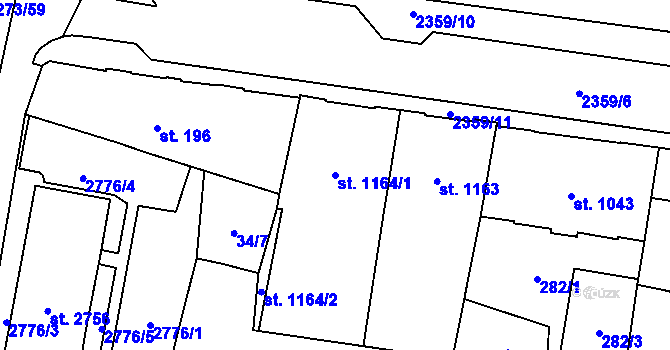 Parcela st. 1164/1 v KÚ Cheb, Katastrální mapa