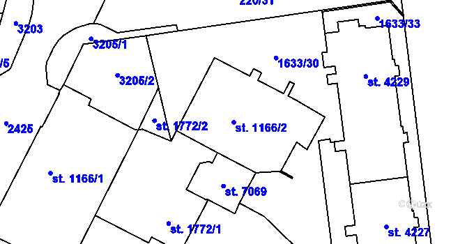 Parcela st. 1166/2 v KÚ Cheb, Katastrální mapa
