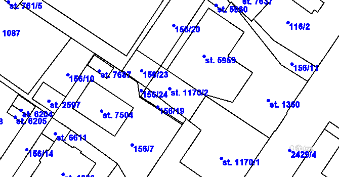 Parcela st. 1170/2 v KÚ Cheb, Katastrální mapa