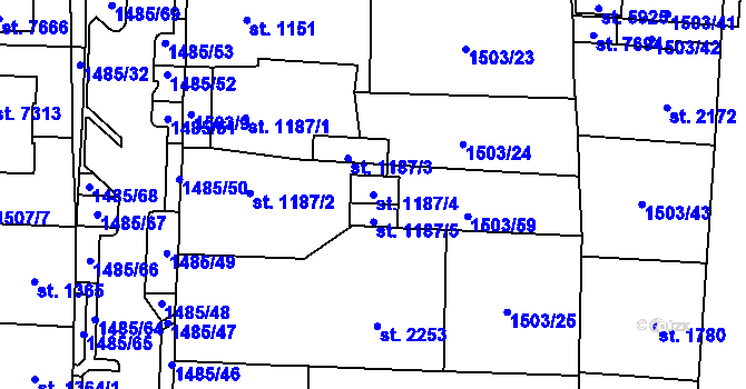 Parcela st. 1187/4 v KÚ Cheb, Katastrální mapa