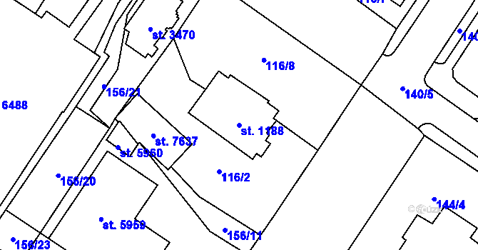 Parcela st. 1188 v KÚ Cheb, Katastrální mapa