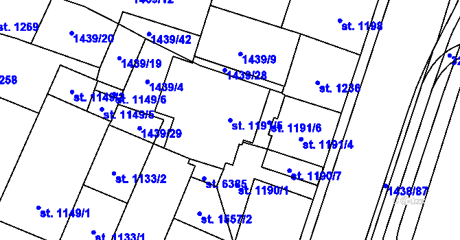 Parcela st. 1191/5 v KÚ Cheb, Katastrální mapa