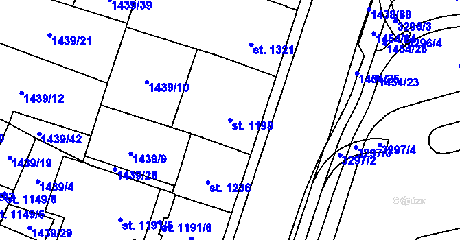 Parcela st. 1198 v KÚ Cheb, Katastrální mapa
