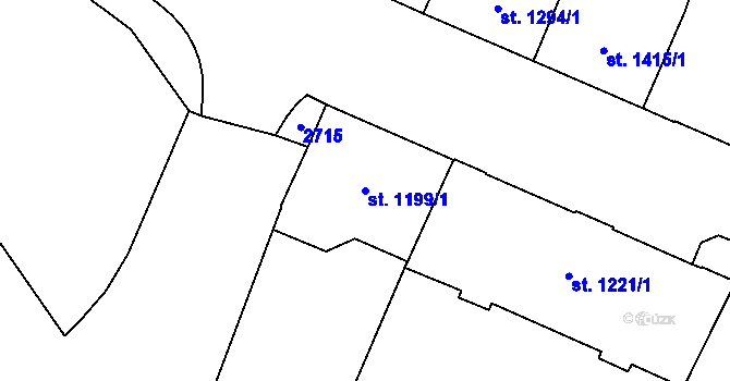 Parcela st. 1199/1 v KÚ Cheb, Katastrální mapa