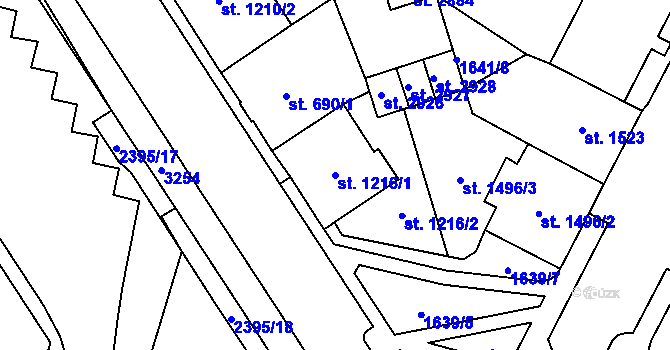 Parcela st. 1216/1 v KÚ Cheb, Katastrální mapa