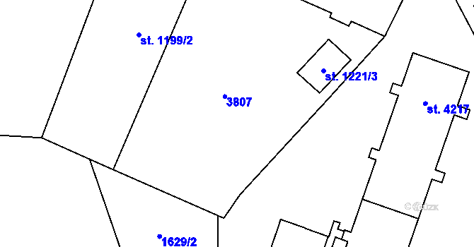 Parcela st. 1221/2 v KÚ Cheb, Katastrální mapa