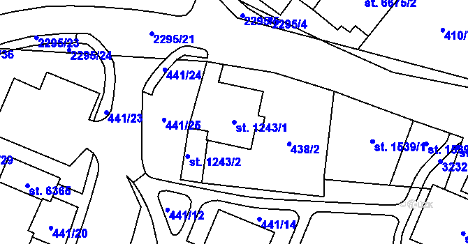 Parcela st. 1243/1 v KÚ Cheb, Katastrální mapa