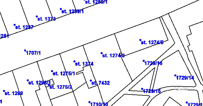 Parcela st. 1274/2 v KÚ Cheb, Katastrální mapa