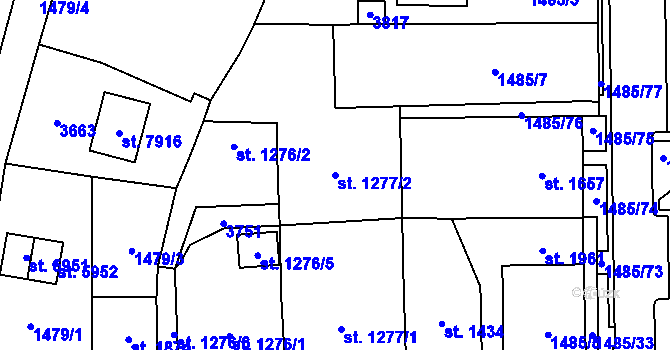 Parcela st. 1277/2 v KÚ Cheb, Katastrální mapa